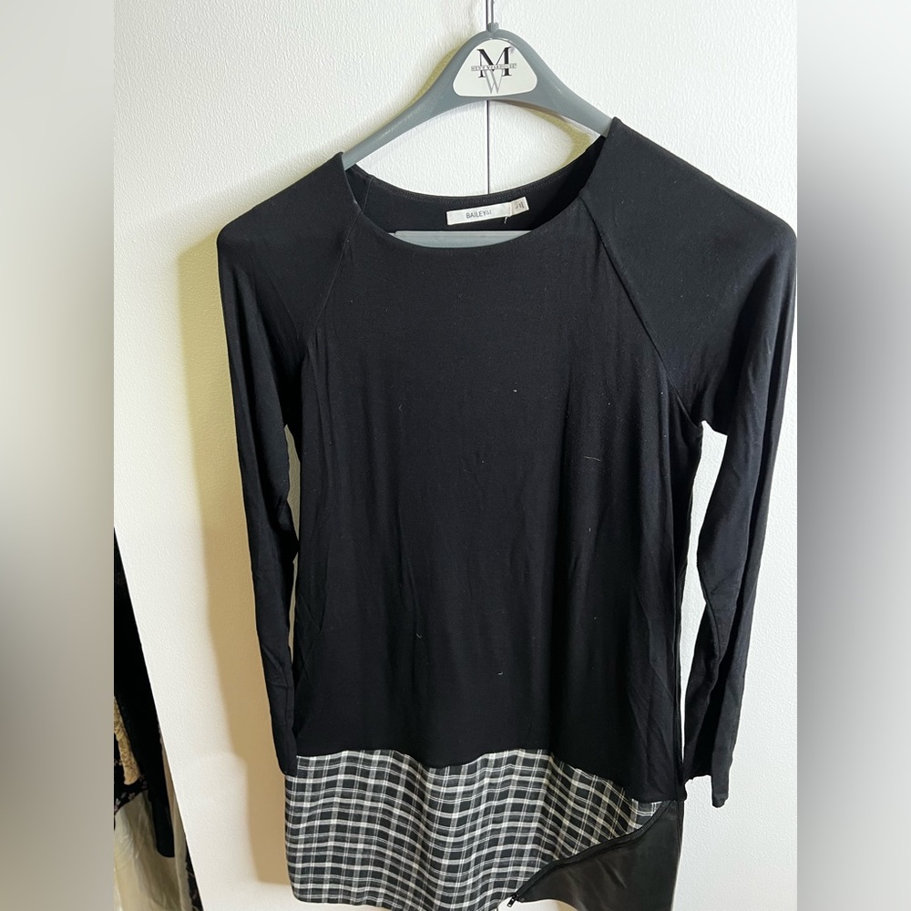 Black dress with hem details of plaid & pleather!